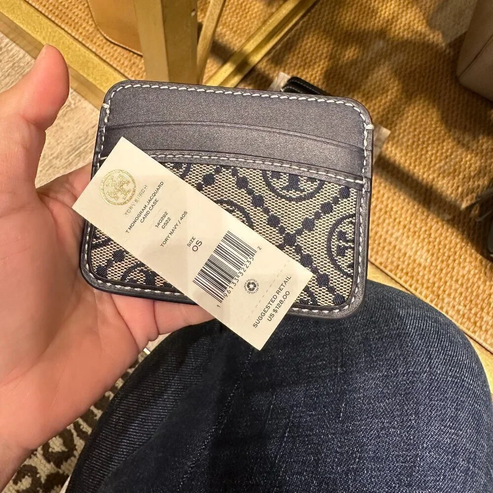 NEW! Tory Burch T-Monogram Jacquard card case -Navy